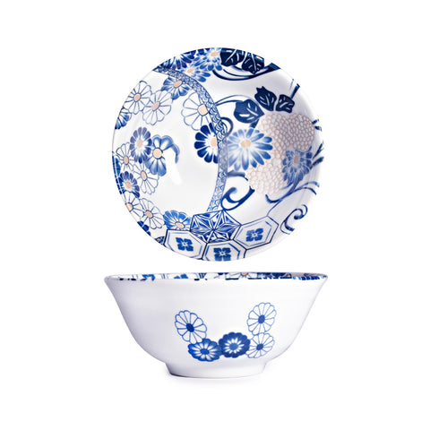 Japanese Blue Florals Bowls - 6"