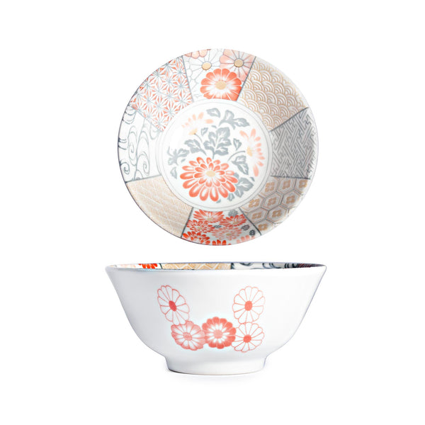Japanese Red Multi Patterned Bowls - 6"
