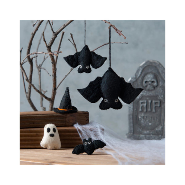 Felted Wool Bat Ornaments - on display
