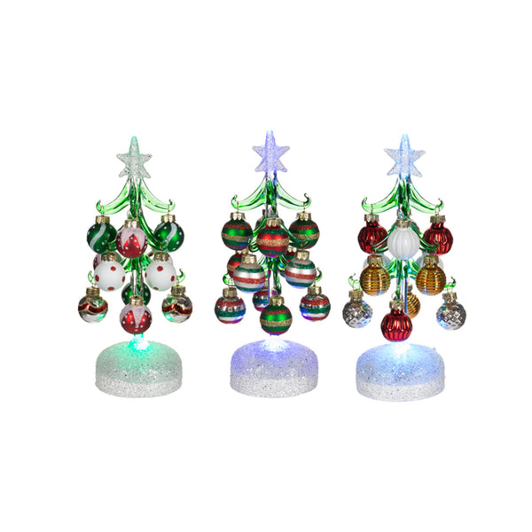 Glass Light Up Trees with Ornaments