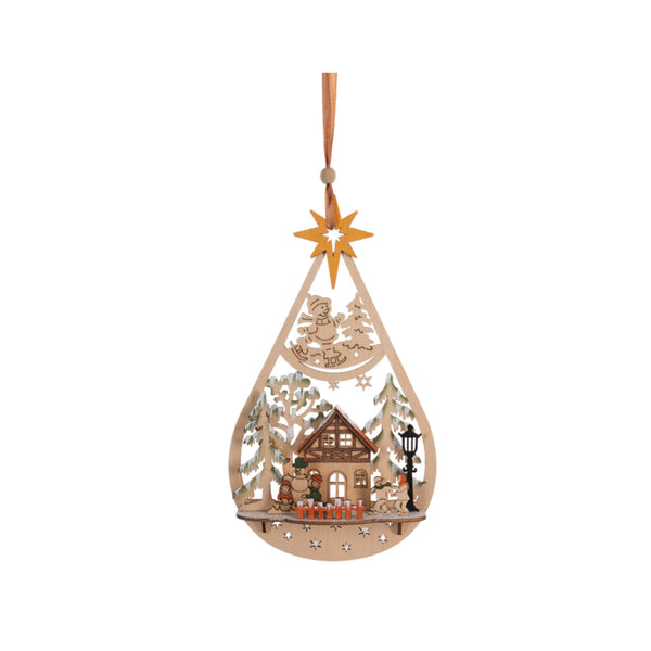 Large Wood Christmas Ornament - Cabin