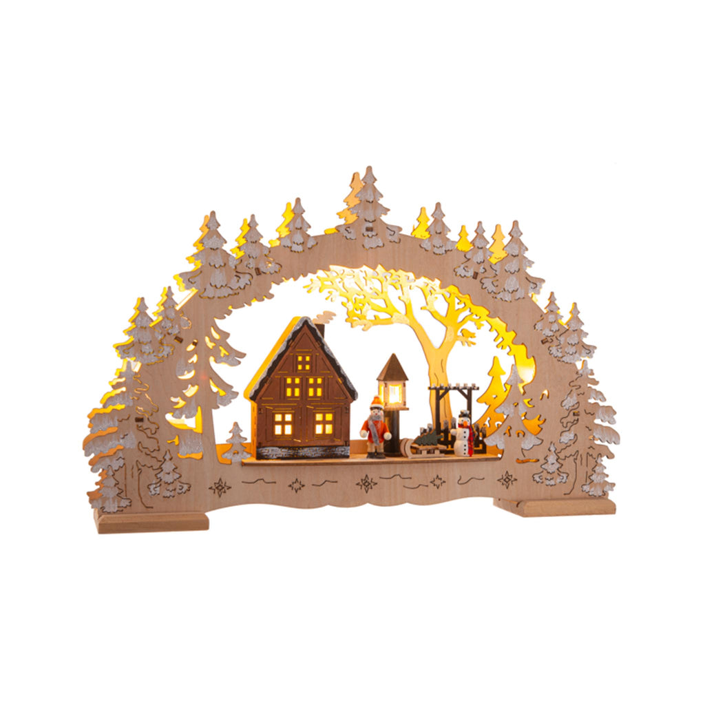 LED Light Up Laser-Cut Village Square - lit