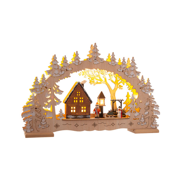 LED Light Up Laser-Cut Village Square - lit