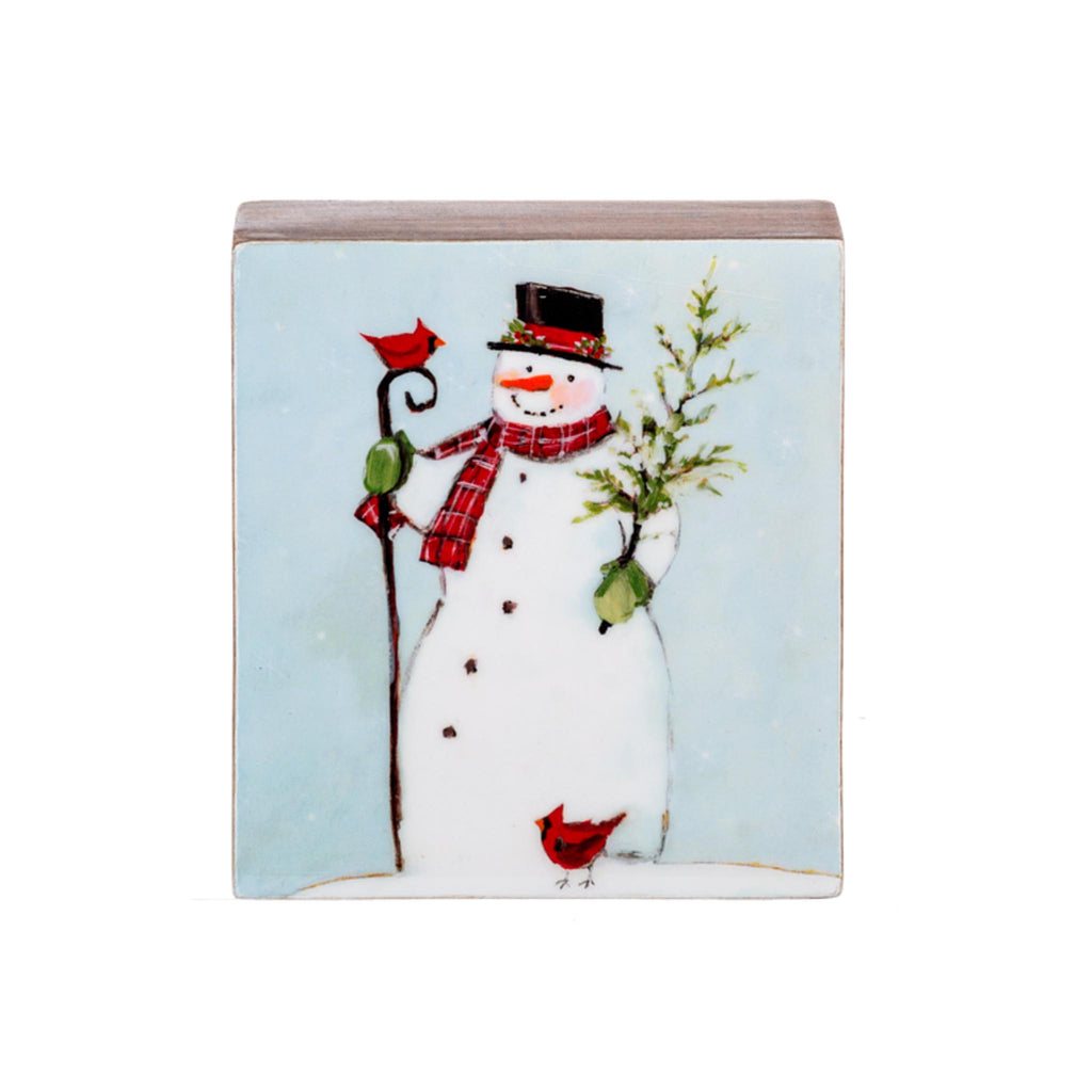 Santa & Snowman Decorative Wood Blocks - Snowman with Tree