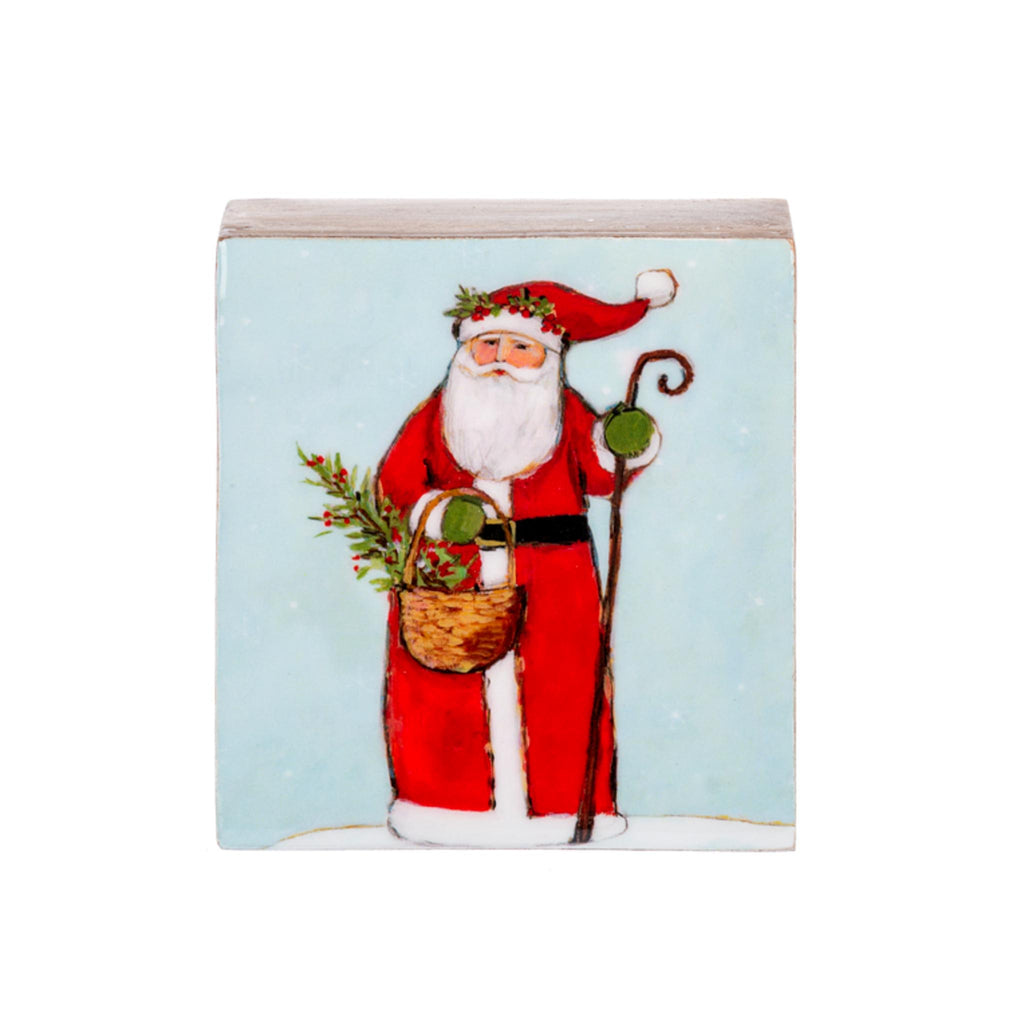 Santa & Snowman Decorative Wood Blocks - Santa with Staff