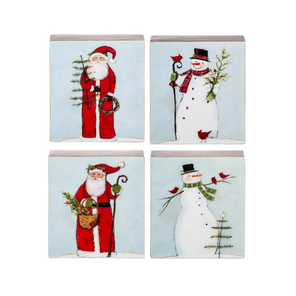 Santa & Snowman Decorative Wood Blocks