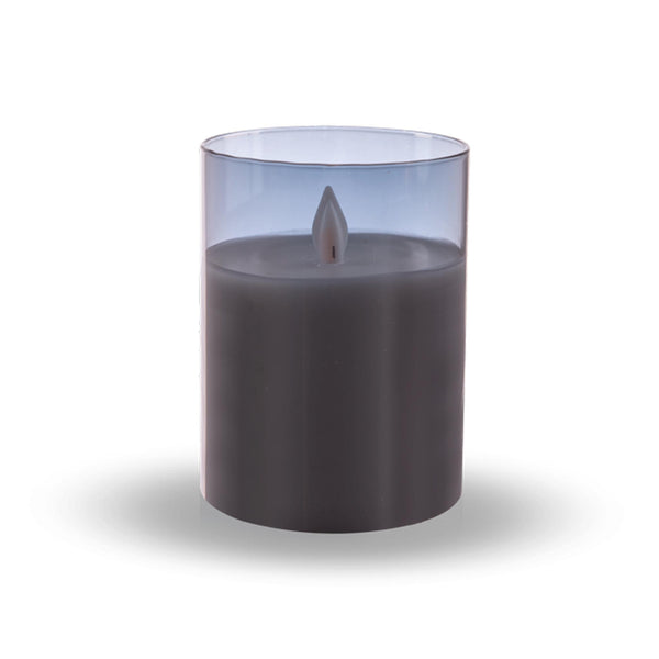 Flameless LED Pillar Candles in Glass - Grey 3" x 4"