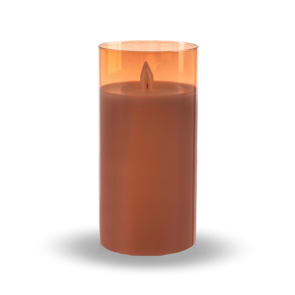 Flameless LED Pillar Candles in Glass - Gold 3" x 6"