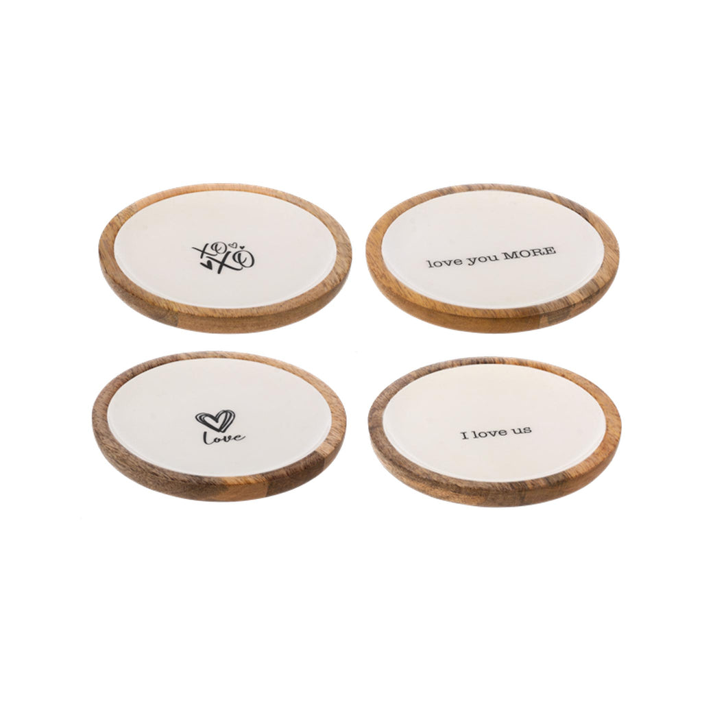 Mango Wood & Enamel Small Round Love Trinket Trays