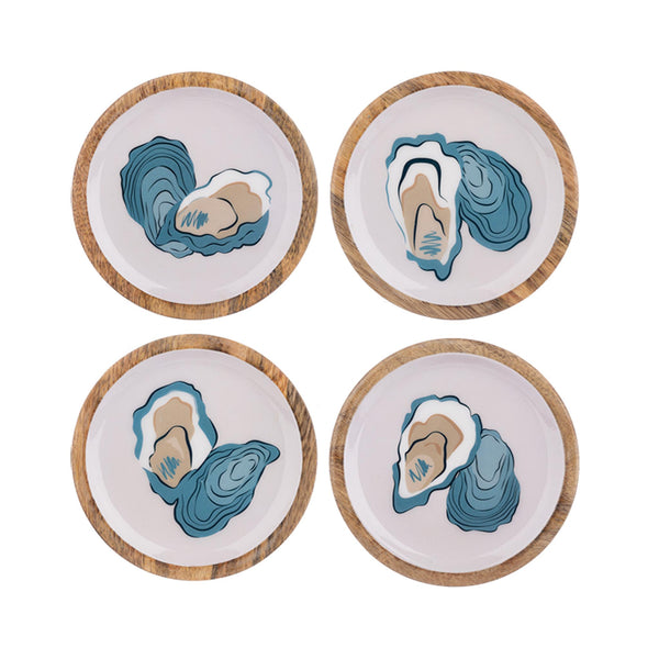 Mango Wood & Enamel Small Round Oyster Plates