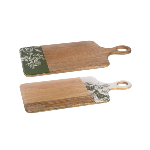 Green & White Botanicals Cheese Boards with Handles
