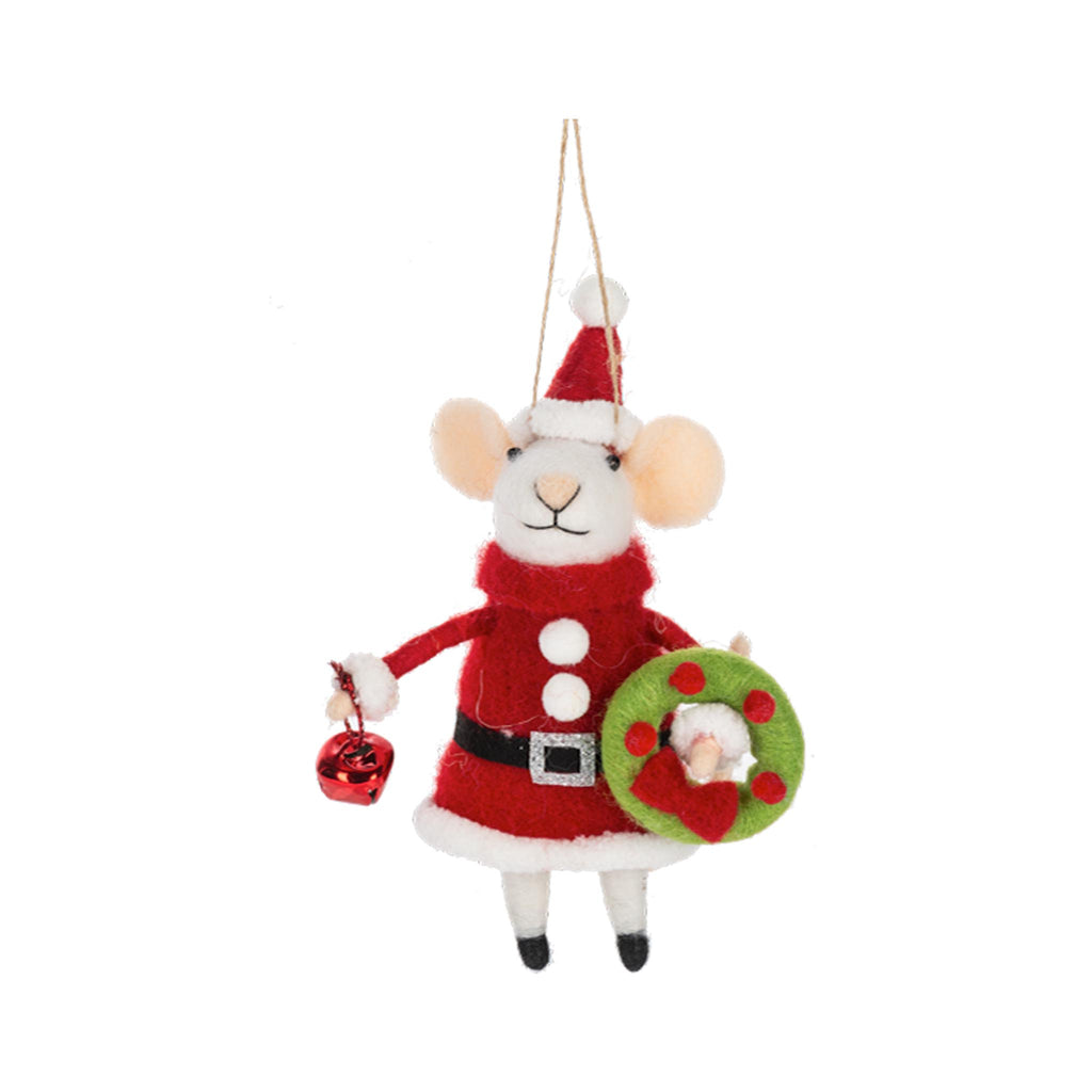 Felt Mouse Ornaments - Santa Suit with Wreath