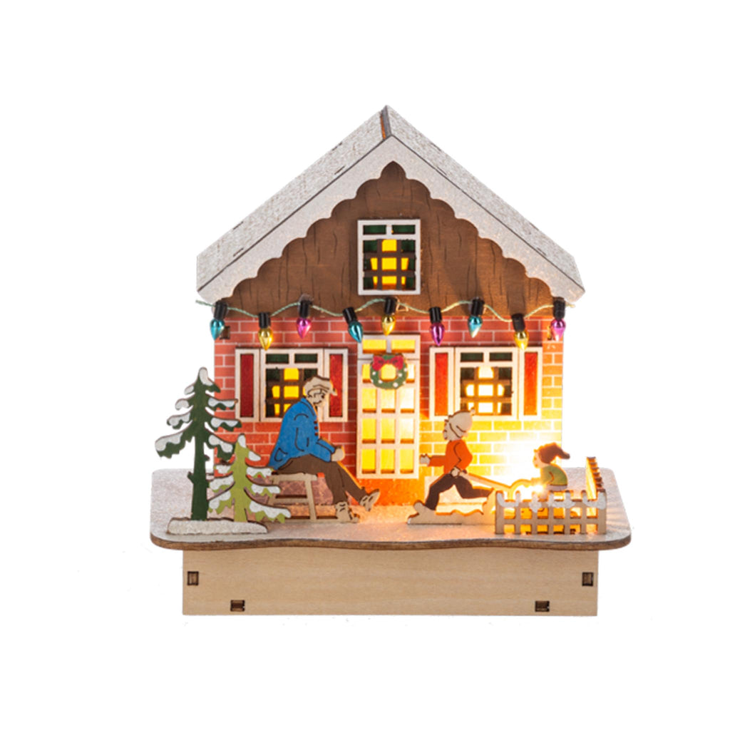 LED Light Up Laser-Cut Family Scene Cabin