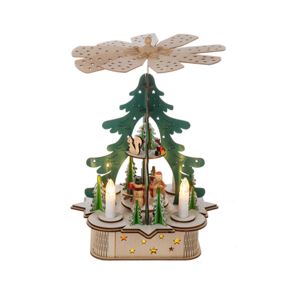 LED Light Up Laser-Cut Wood Christmas Pyramid