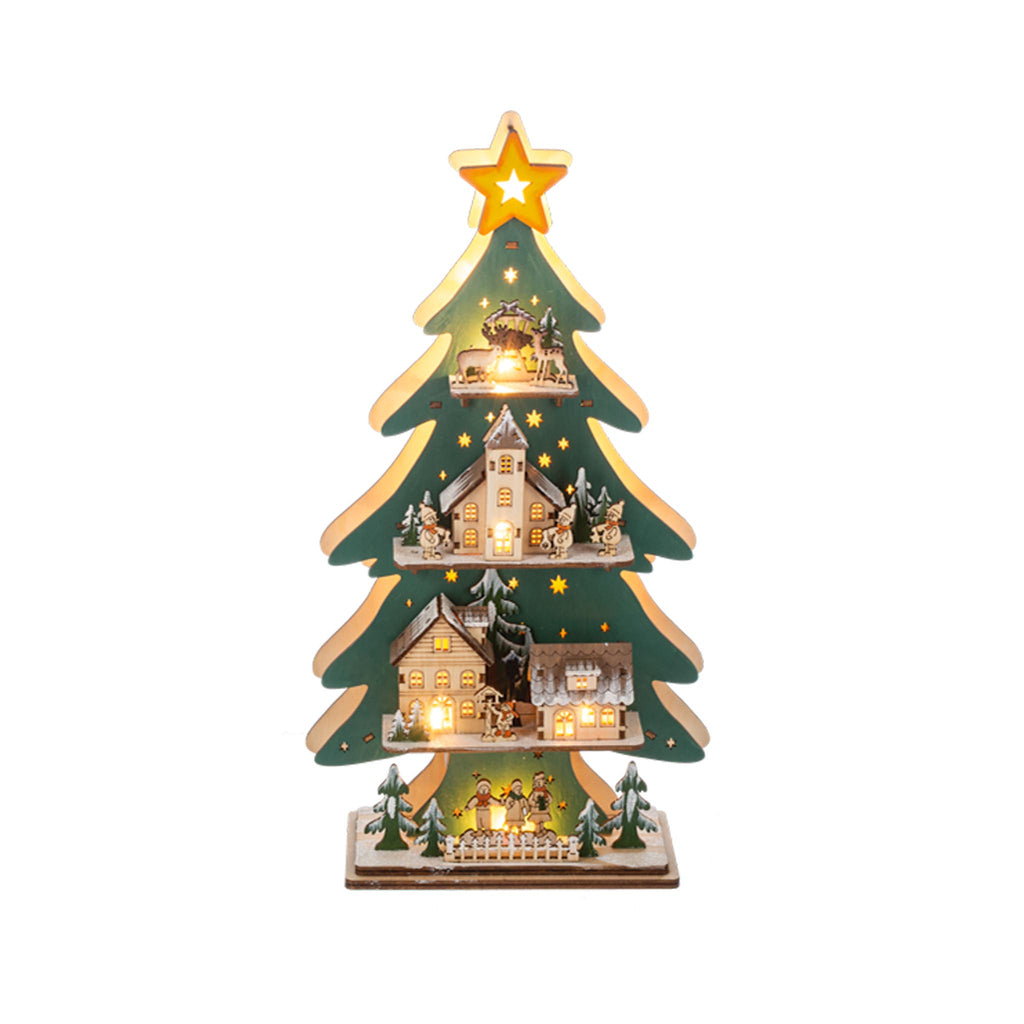 LED Light Up Laser-Cut Wood Multi-Tiered Tree Scene