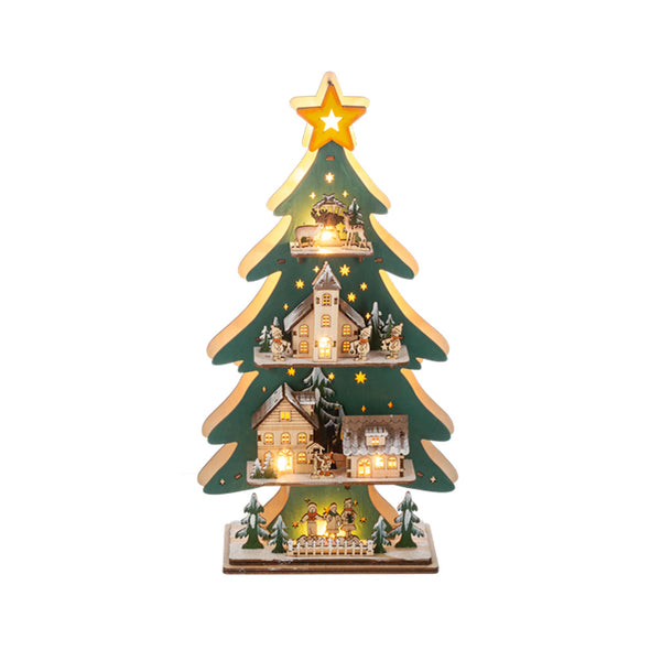 LED Light Up Laser-Cut Wood Multi-Tiered Tree Scene