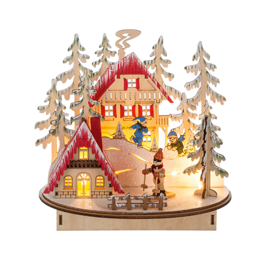 LED Light Up Laser-Cut Wood Winter Village Scene