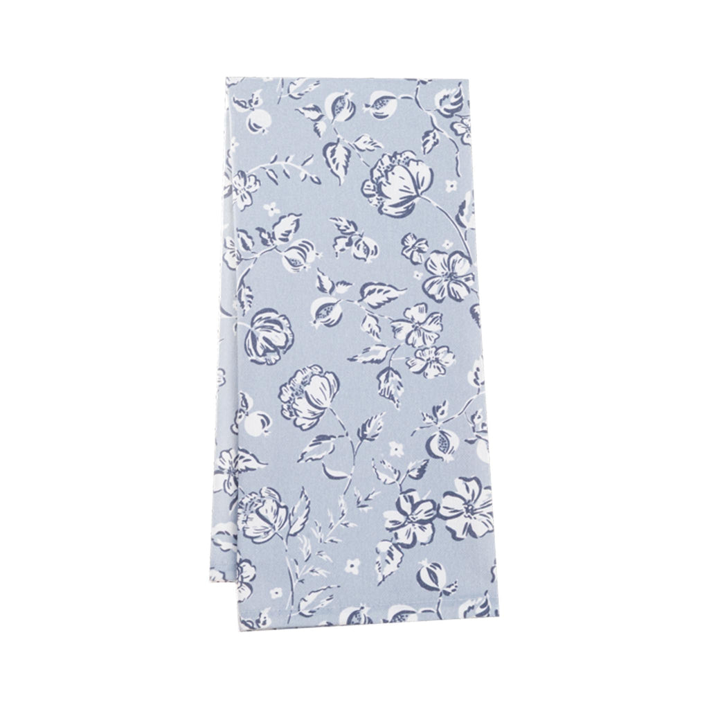 Vintage Floral Tea Towels - Blue Grey & White