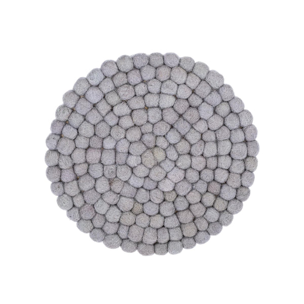 Handcrafted Felted Ball Wool Trivets with Backing - Grey