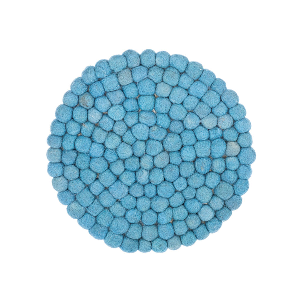 Handcrafted Felted Ball Wool Trivets with Backing - Blue