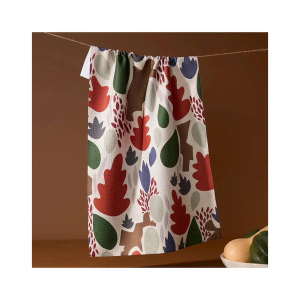 Geometry Tea Towel -Cut Paper Leaves Cream