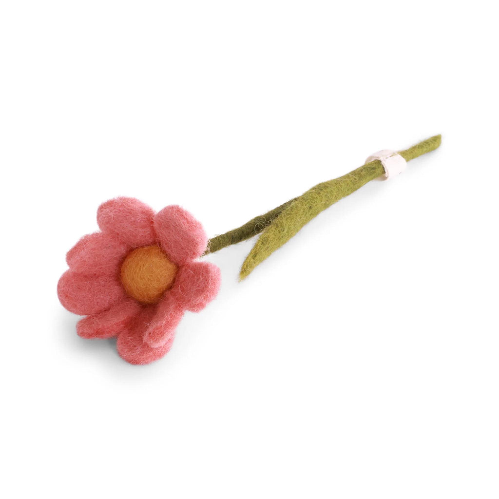 Felt Small Anemone with Leaf -Dusty Red
