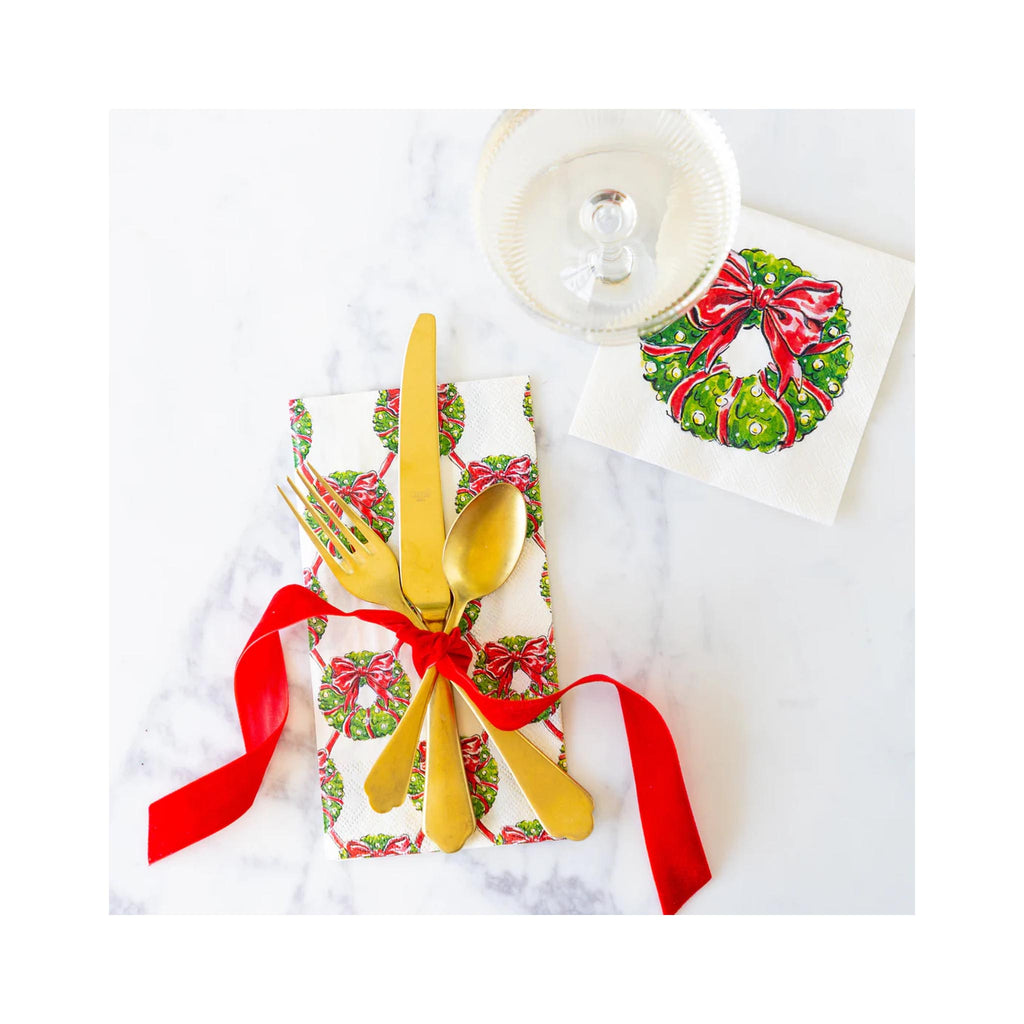 Holiday Wreath Guest Napkins - in use