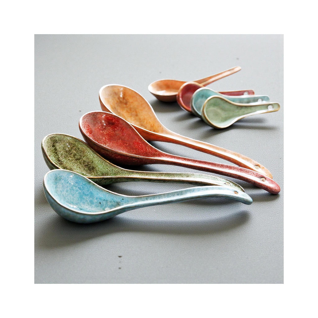 Long Handle Glazed Ceramic Soup Spoons