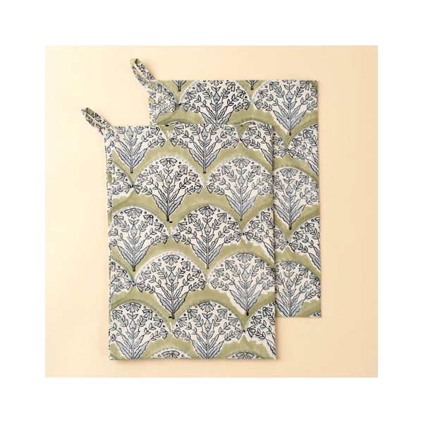 Sakora Block Print Tea Towels Set of 2- Green