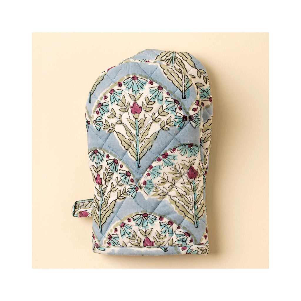 Sakora Block Print Oven Mitts - Blue