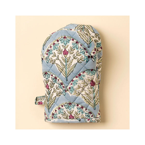 Sakora Block Print Oven Mitts - Blue