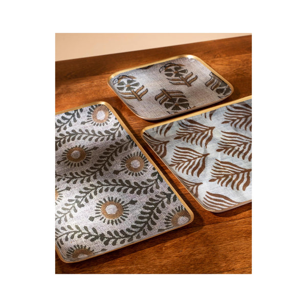 Chameli Enameled Square Tray- on table