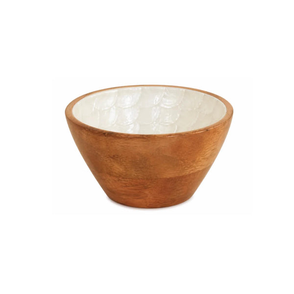 Mango Wood & Pearlized Enamel Bowl - Mini