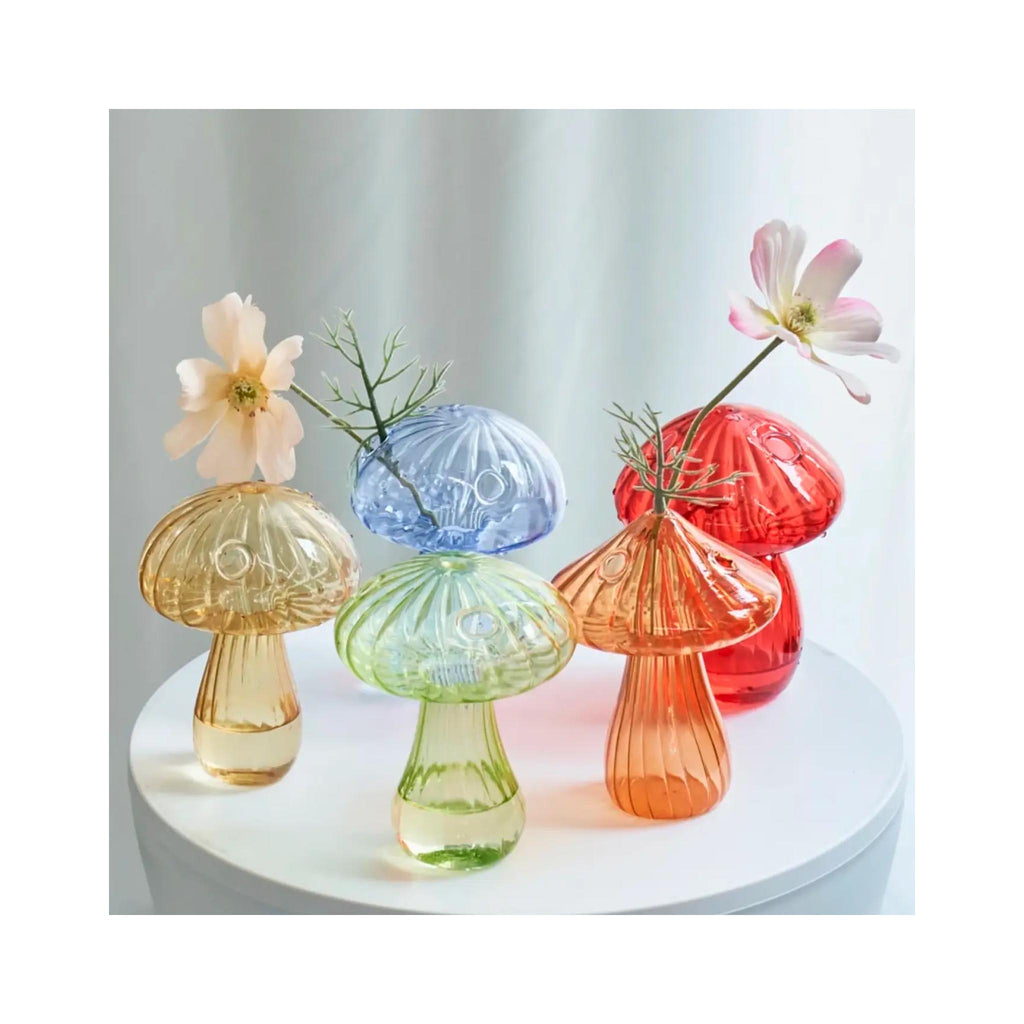 Mini Glass Mushroom Bud Vase - Brown- in grouping