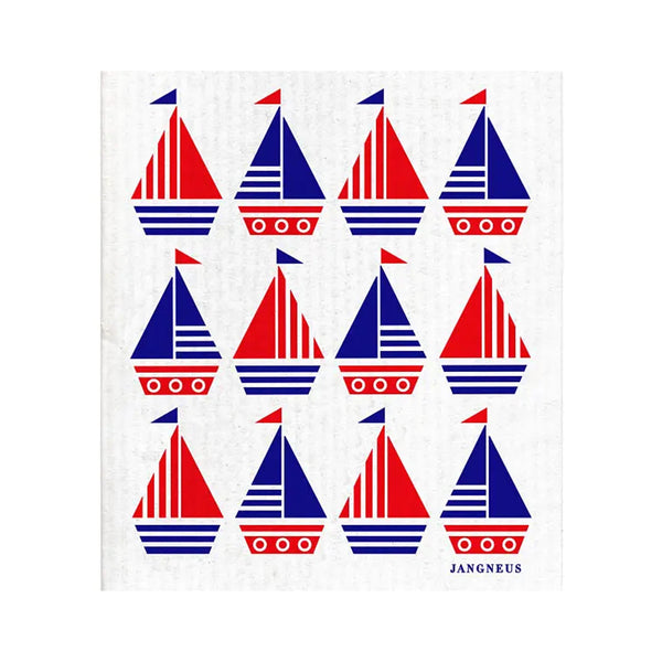 Swedish Dishcloth - Boats - Red