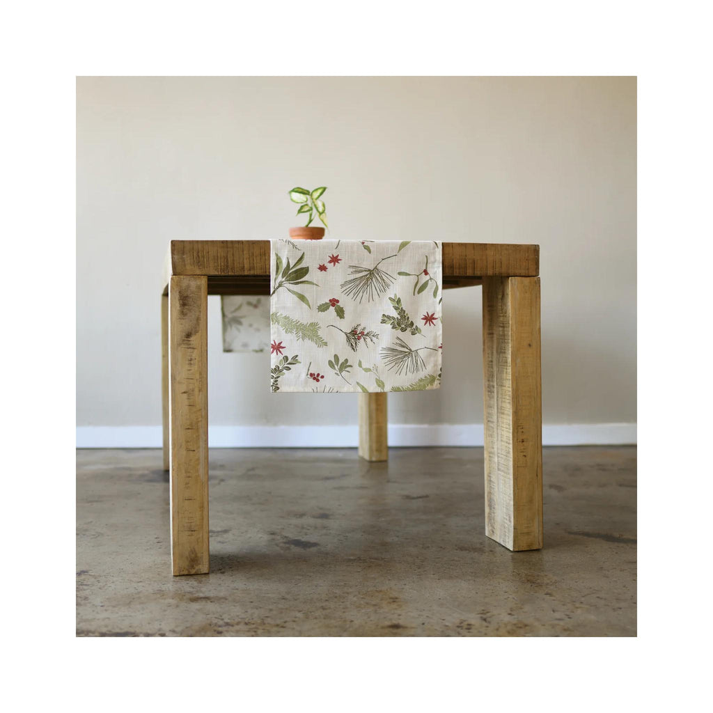 Boughs & Berries Organic Table Runner - on table