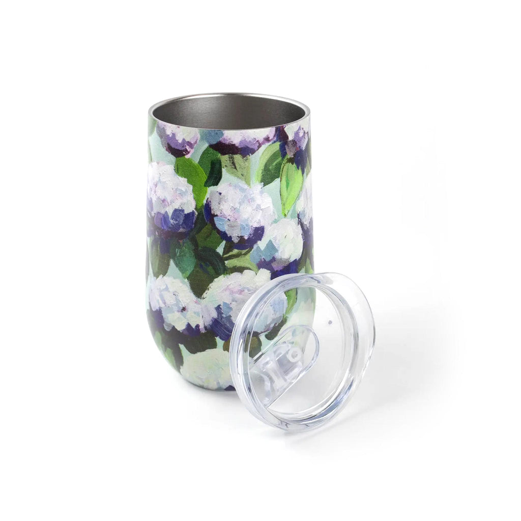 Kim Hovell Wine Tumbler - Coastal Hydrangea - open