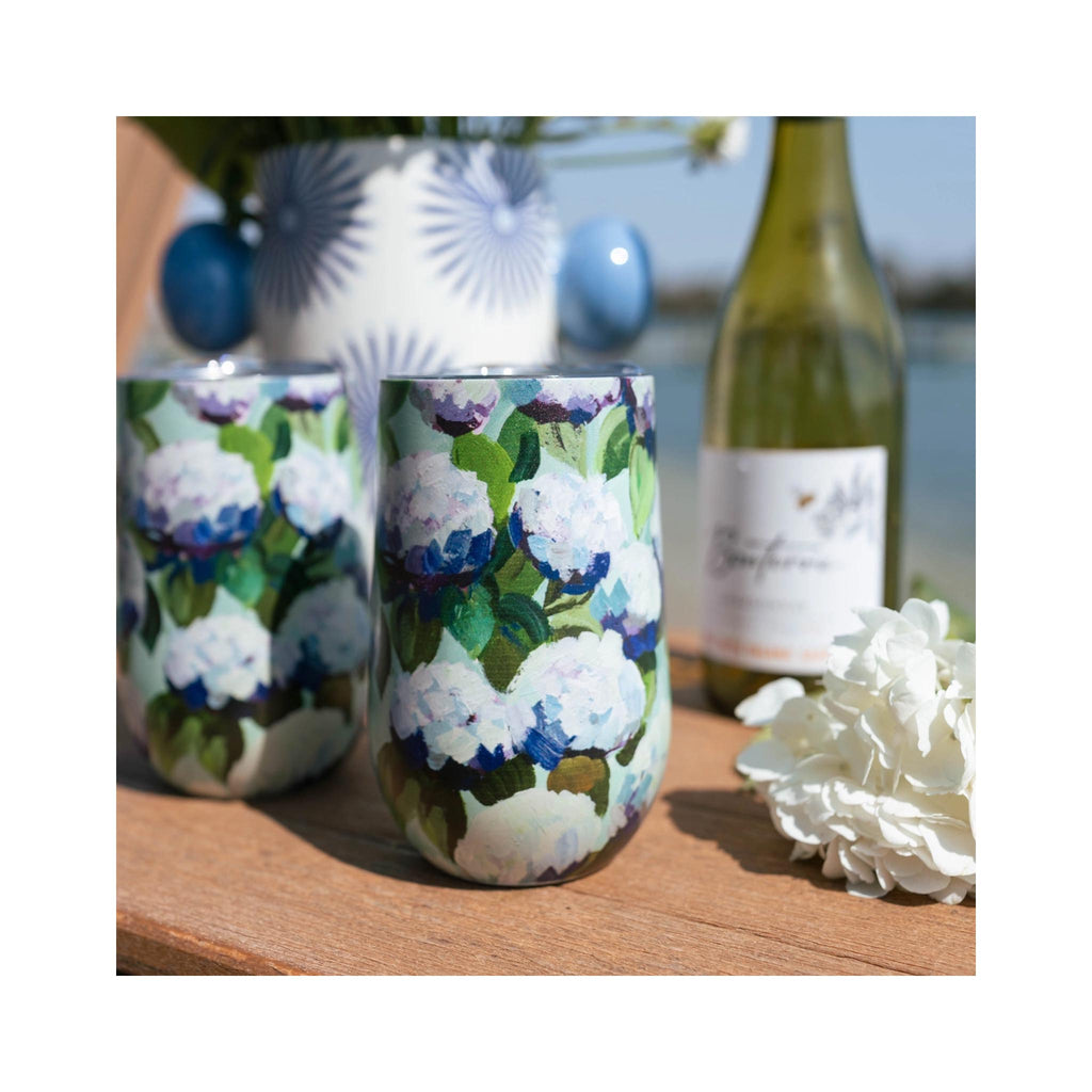 Kim Hovell Wine Tumbler - Coastal Hydrangea - close up