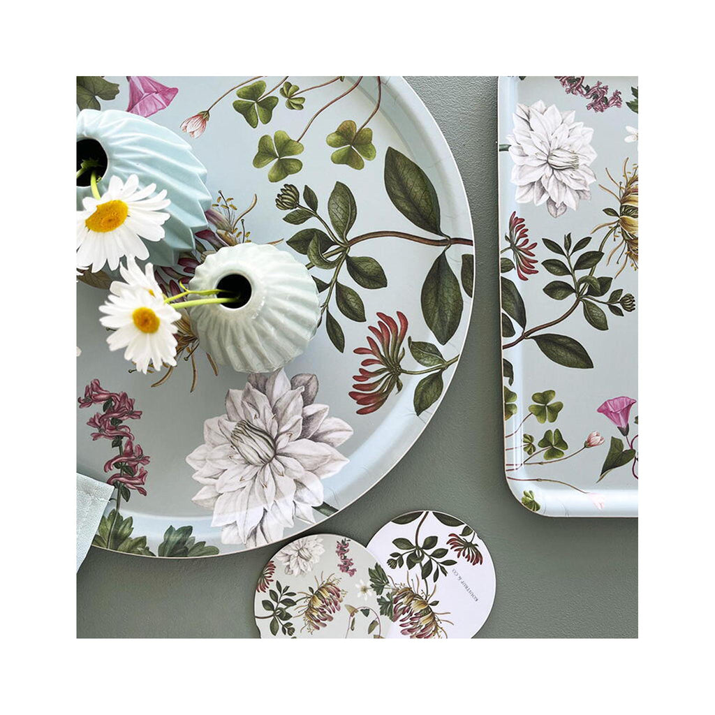 Birch Veneer Round Serving Tray- Flora Danica - in grouping