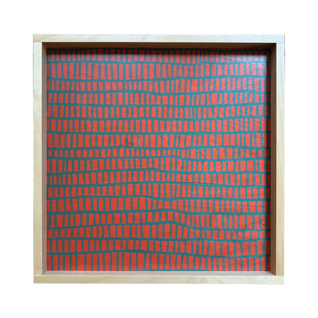 LAMOU Printed Baltic Birch Serving Tray - Red Orange Cells on Teal