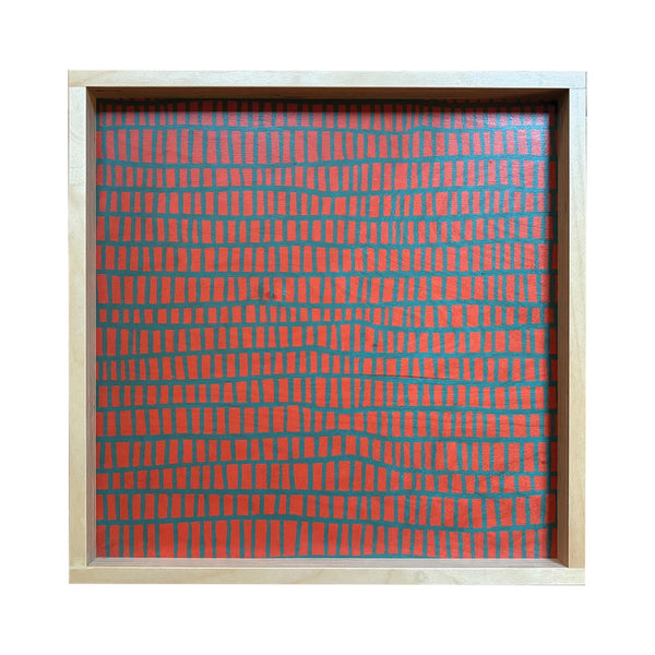LAMOU Printed Baltic Birch Serving Tray - Red Orange Cells on Teal