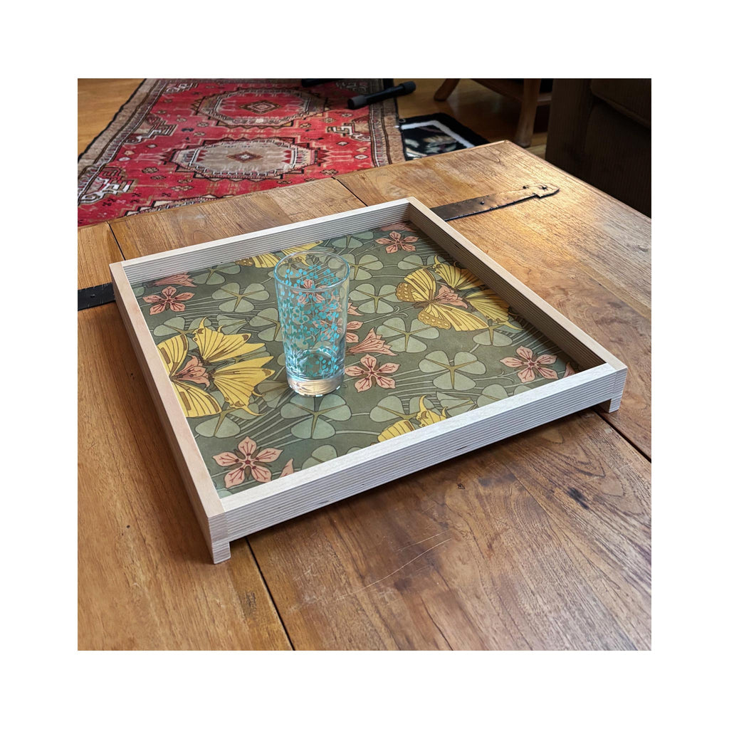 LAMOU Baltic Birch Printed Serving Tray - Lucky Flutter - in use