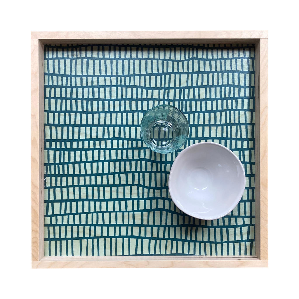 LAMOU Printed Baltic Birch Serving Tray - Turquoise Cells on Light Turquoise