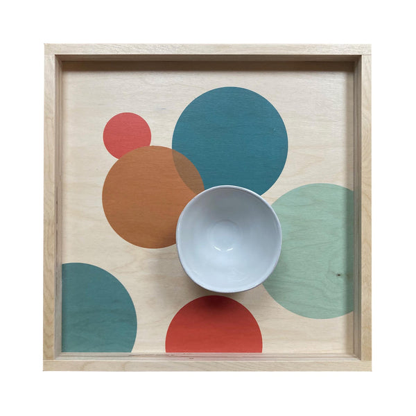 LAMOU Printed Baltic Birch Serving Tray - Circles - Grey, Gold, Orange, Teal
