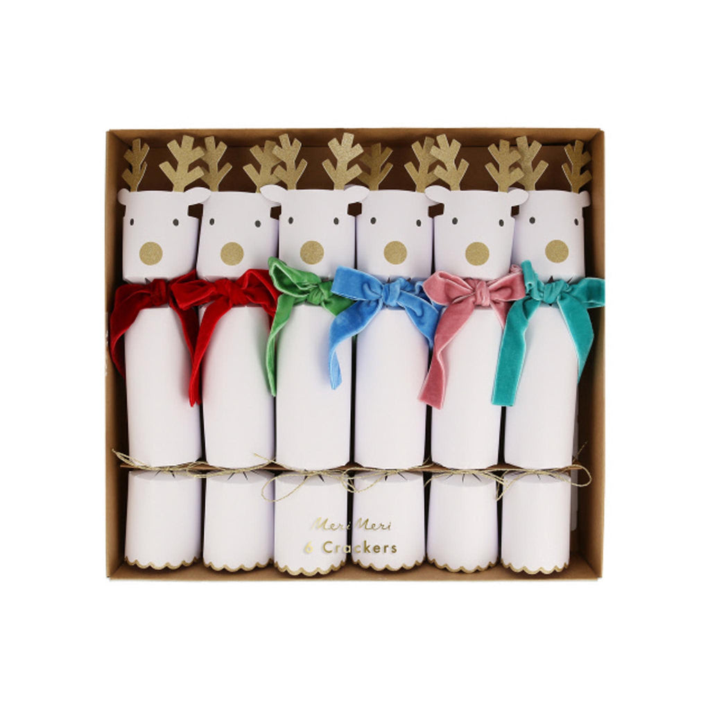 Reindeer with Velvet Bows Crackers Set of 6