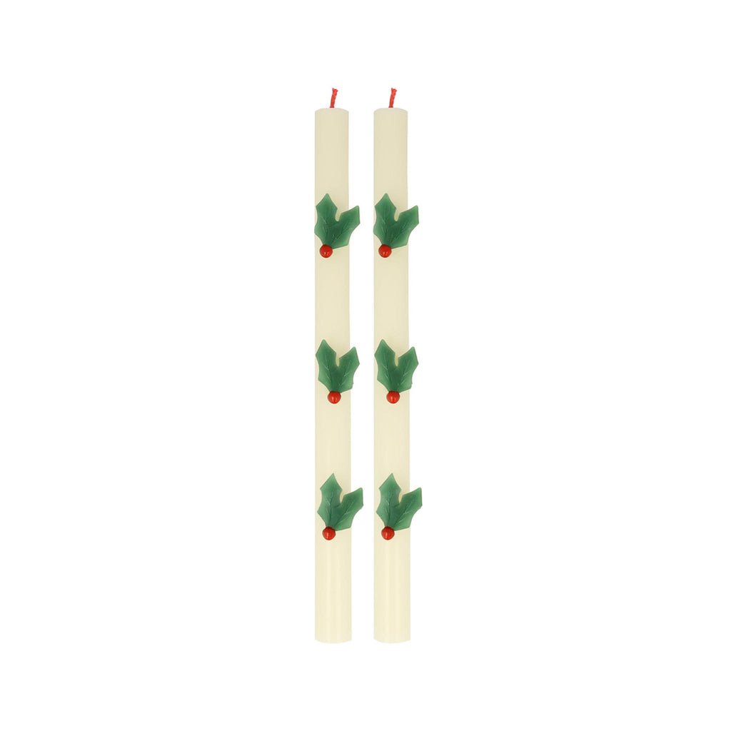 Holly Taper Candle Pair