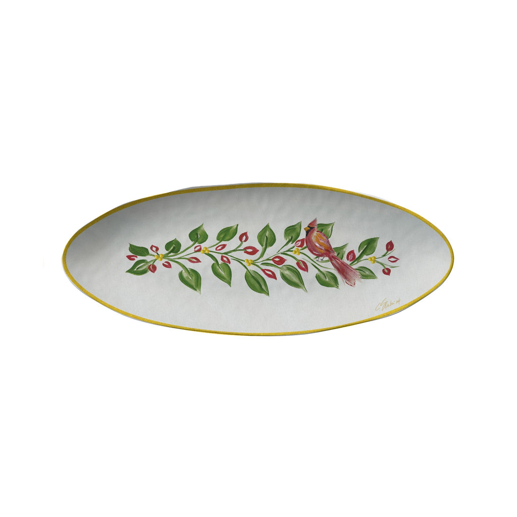 Cardinal Wreath Melamine Oval Appetizer Tray