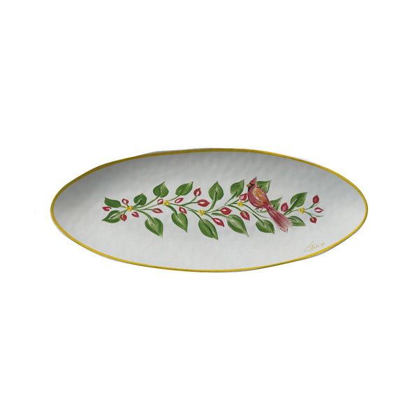 Cardinal Wreath Melamine Oval Appetizer Tray