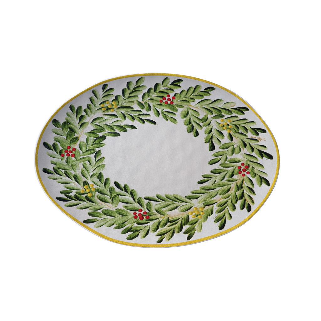 Cardinal Wreath Melamine Oval Serving Tray