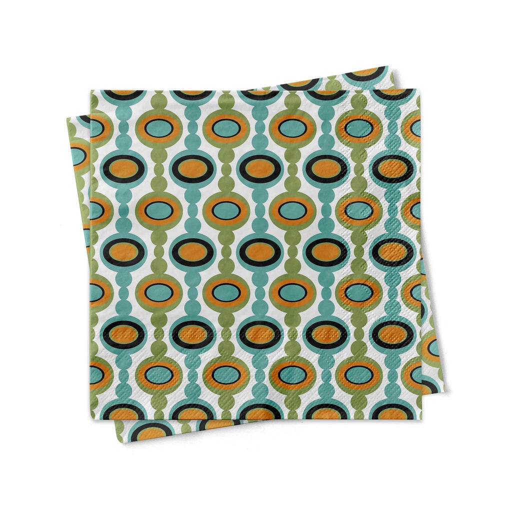 Mid Century Modern Geometric Oval Links Beverage Napkin